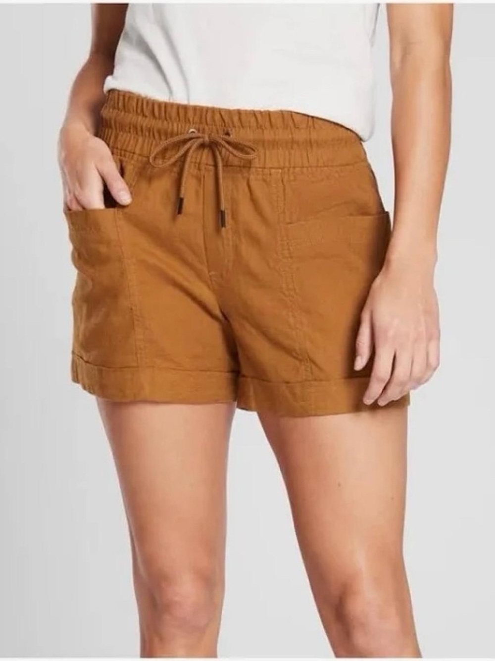 ATHLETA Cabo Linen Shorts Tan Brown / Toasted Ochre